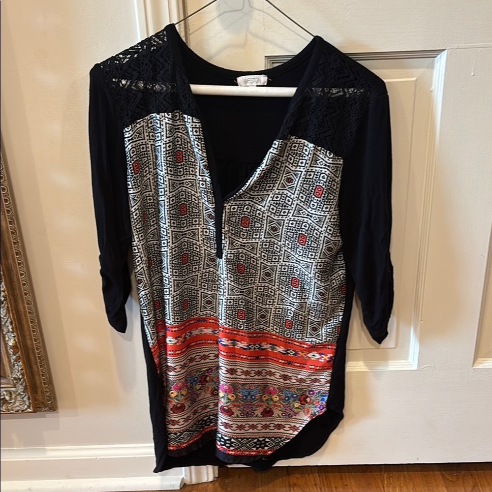 Weston Wear Black and Red Blouse with Vibrant Design